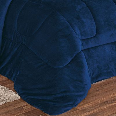 Coberdrom Apollo Queen Sherpa Pele de Carneiro + Manta Flannel 1 Peça - Azul Marinho