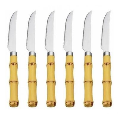 Jogo De Facas de Churrasco Inox Modelo Bambu 6 peças - Mimo