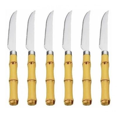Jogo De Facas de Churrasco Inox Modelo Bambu 6 peças - Mimo
