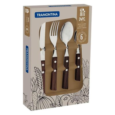 Conjunto Talheres 24 Pçs Tradicional Cabo Madeira Tramontina