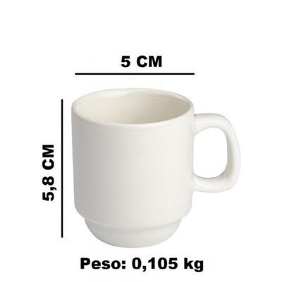Xícara de Chá Branca Sem Pires Empilhavel 200 ml - Porcelart