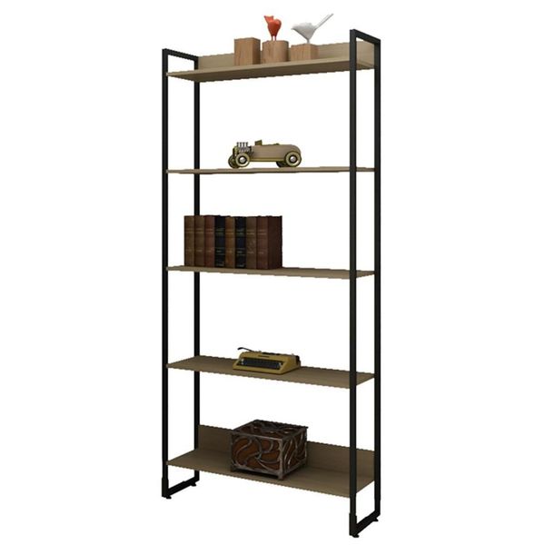 Estante Livreiro 5 Prateleiras Estilo Industrial New Port F02 Nature - Mpozenato
