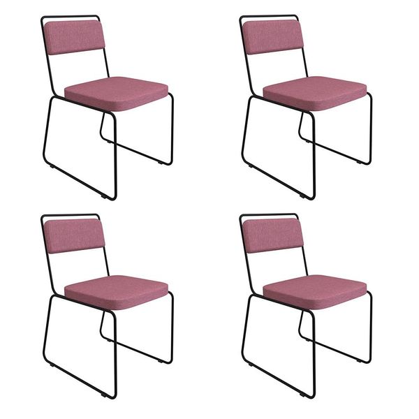 Kit 4 Cadeiras Estofadas Elis F02 Linho 764 Rosa - Mpozenato