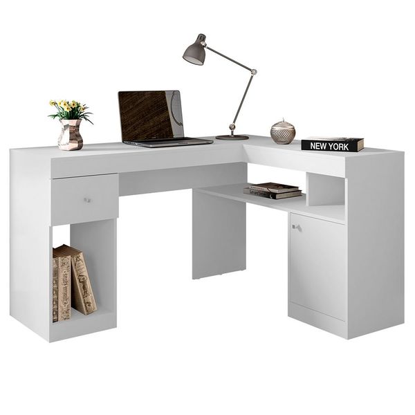 Mesa De Computador Com Porta E Gaveta Nilo Branco Fosco
