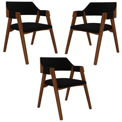 Kit 3 Cadeiras Sala de Jantar e Jogos Carteados Madeira Maciça Poker Veludo Preto/Imbuia G42 - Gran Belo