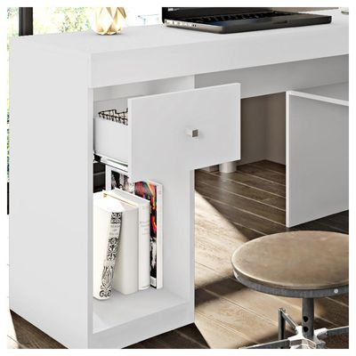 Mesa De Computador Com Gaveta Nilo Branco Fosco Caemmun