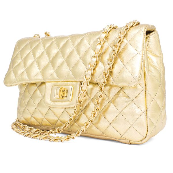 BOLSA TIRACOLO MÉDIA MATELASSÊ COURO DOURADA HENDY BAG
