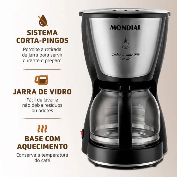 Cafeteira 800W MONDIAL C-32-32X 32 Xic Prt Inox 110V