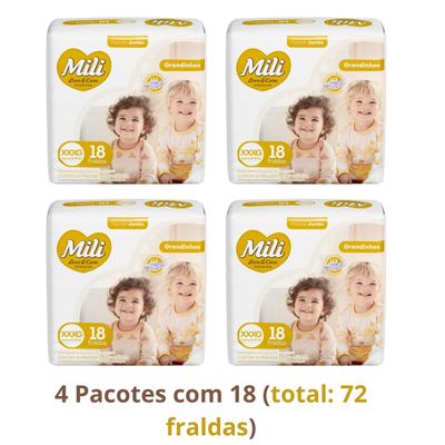 Fralda Descartável Mili Love & Care 4 Pacotes c/ 18 (total: 72 fraldas)  Tam: XXXG - Grandinho
