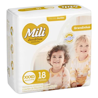 Fralda Descartável Mili Love & Care 4 Pacotes c/ 18 (total: 72 fraldas)  Tam: XXXG - Grandinho