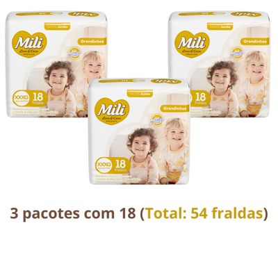 Fralda Descartável Mili Love & Care 3 Pacotes c/ 18 (total: 54 fraldas)  Tam: XXXG - Grandinho