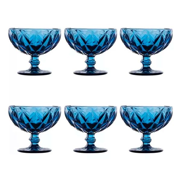 Conjunto de Taças Para Sobremesa Sorvetes Açaí 310ML Azul 6 Peças Diamantes
