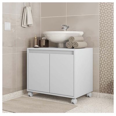 Gabinete Armário Para Banheiro 2 Portas Clean Branco Caemmun