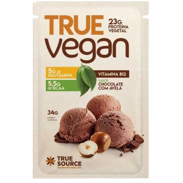 Proteína True Vegan Chocolate com Avelã Sachê True Source 34g
