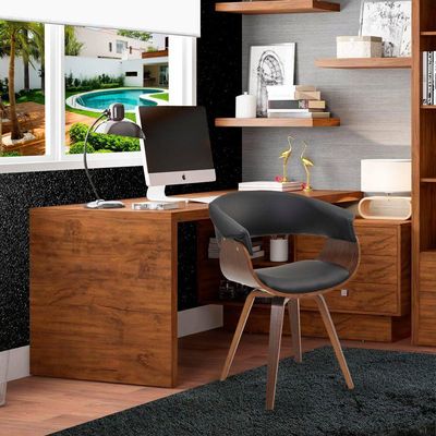 Kit 03 Cadeiras Decorativas para Escritório Recepção Ohana Fixa PU Sintético Preto - Gran Belo