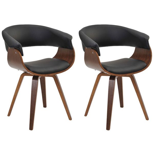 Kit 02 Cadeiras Decorativas para Escritório Recepção Ohana Fixa PU Sintético Preto - Gran Belo