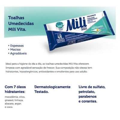 Lenço Umedecido Mili Vita 12 Pacotes com 40 un Total 480