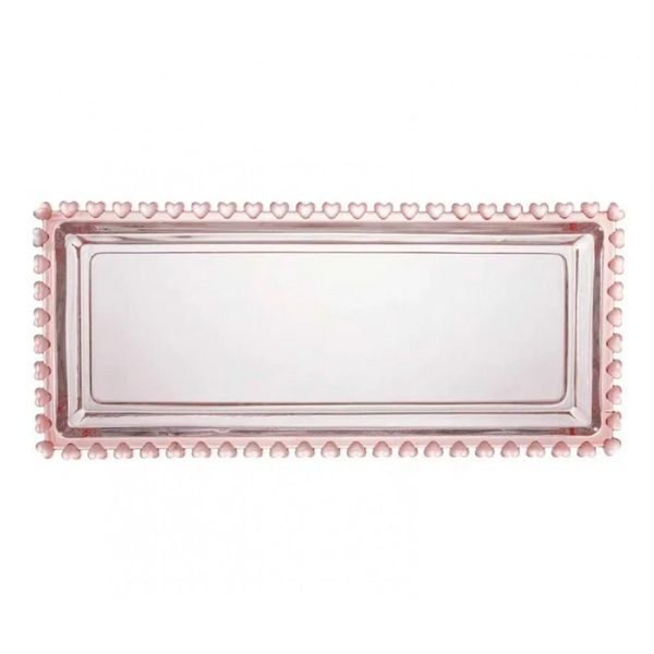 Travessa Retangular 30 cm De Cristal Borda Coração Rosa Lyor