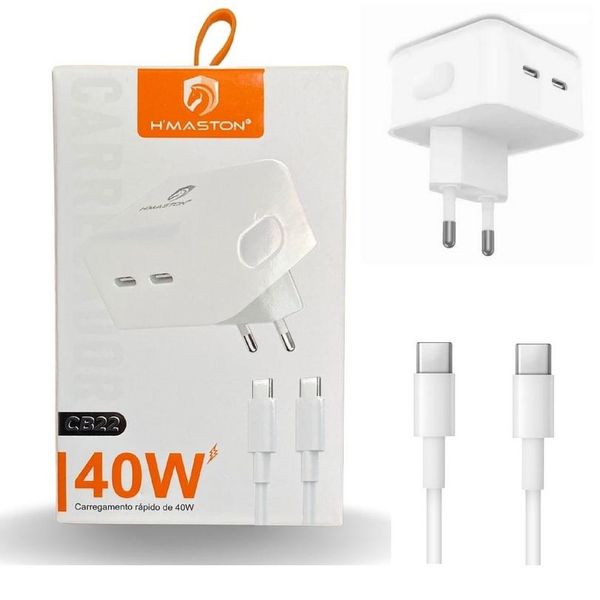 Carregador Turbo Duplo Type-C Para Galaxy S10 S20 S21 S22 Plus 40w