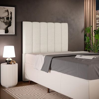 Cabeceira Cama Box Solteiro 100 cm Dália W01 Linho Champagne - Lyam Decor