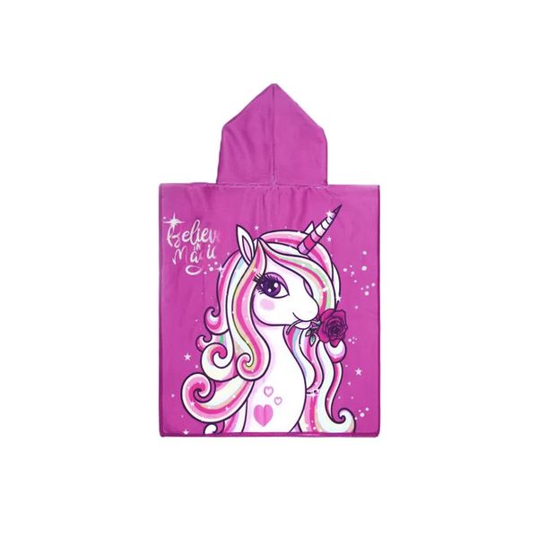 Poncho Infantil Toalha Capuz Praia Roupao Unicornio Rosa