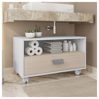 Gabinete Armário Banheiro Com Rodízios Branco Towel Caemmun