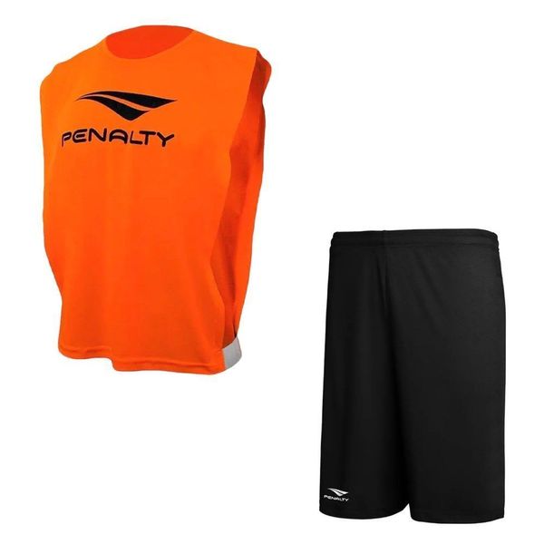 Kit Penalty Futebol Colete + Calção Masculino P / Laranja e Preto