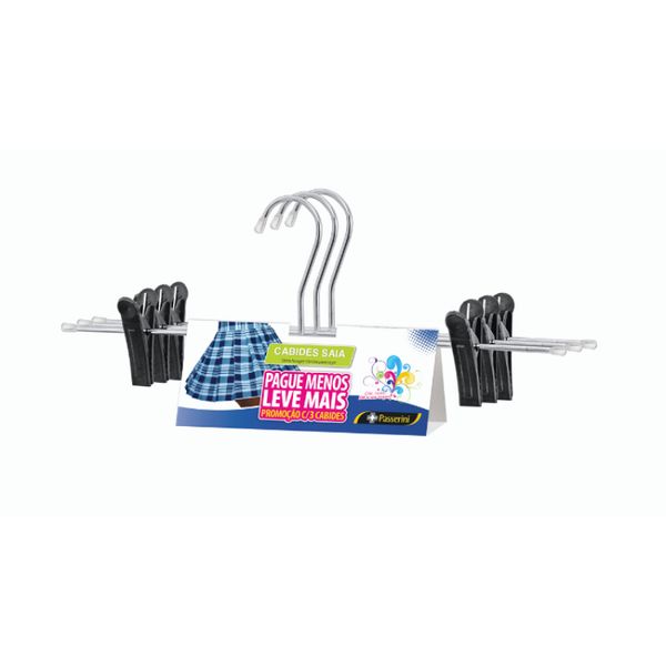 Cabide de Saia e Shorts Cromado Organização Roupa Armario - Kit com 3 unidades
