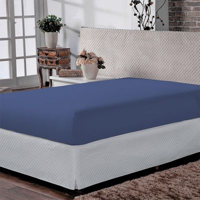 Lençol Casal Liso Portallar-Elastico-Malha 100% Algodão Linha Casa Azul Profundo