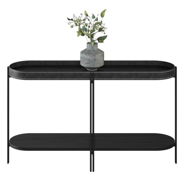 Aparador Decorativo Grimaldi Base Aço com Detalhe em Couro Preto G77 - Gran Belo