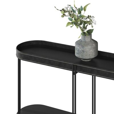 Aparador Decorativo Grimaldi Base Aço com Detalhe em Couro Preto G77 - Gran Belo