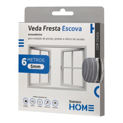 Veda Fresta Escova Cinza 5mm Stamaco Home Fita Vedação 6 Metros Protetor Janela Porta Autoadesivo 3M