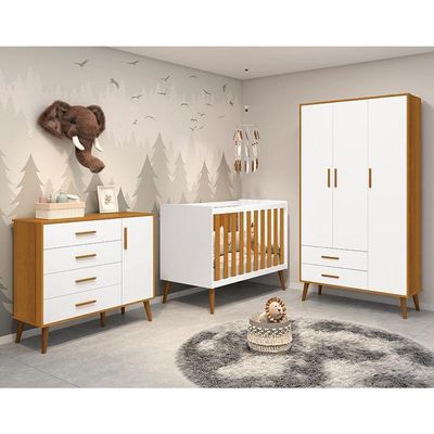 Dormitório Infantil Isis Guarda Roupa 3 Portas, Cômoda 1 Porta E Berço Branco/savana - Reller Móveis Branco/savana