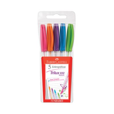 Caneta Esferográfica Faber-Castell Trilux Colors 1.0mm com 5 Unidades