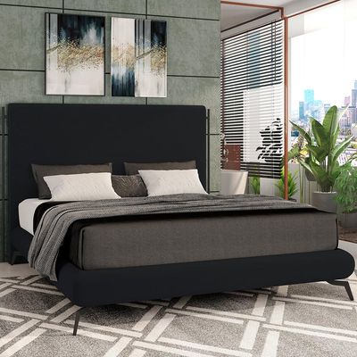 Cama Casal King Base Box Pés de Ferro Estilo Industrial 210cm Otto P05 Veludo Preto- Lyam Decor
