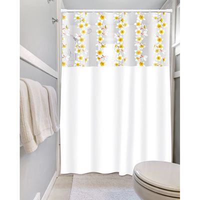 Cortina Plast-Leo para Box com Visor Estampado Flores