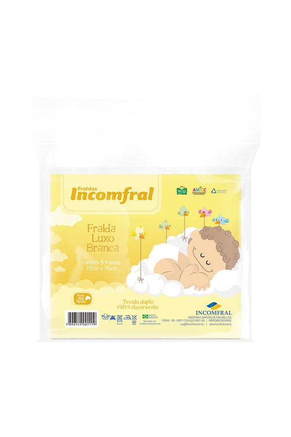 Fralda de Tecido Incomfral Luxo com Bainha Branco com 5 Unidades