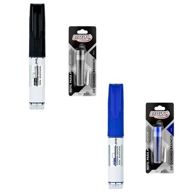 Kit Pincel Marcador Quadro Branco + Refil Com Ponta Extra Brw Preto