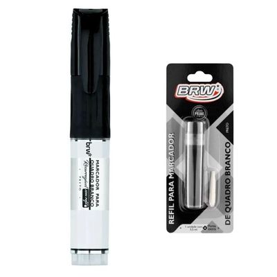 Kit Pincel Marcador Quadro Branco + Refil Com Ponta Extra Brw Preto
