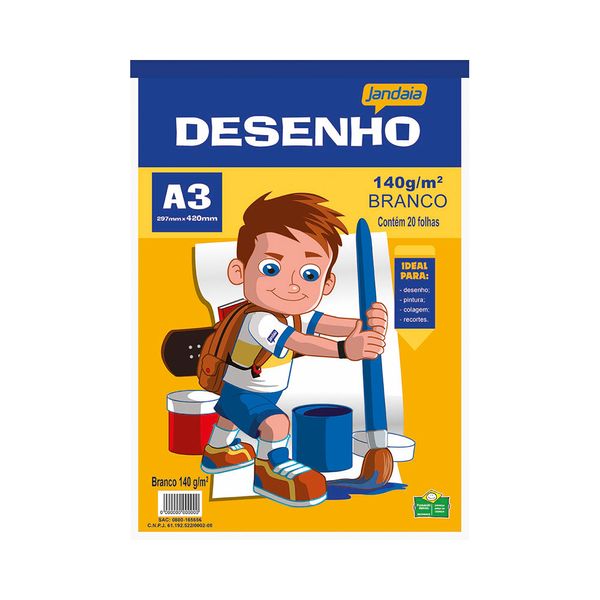 Bloco de Desenho Jandaia A3 Basic Art Branco 140g com 20 Folhas