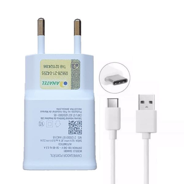 Carregador Marca Plus Compativel Com Samsung Turbo Tipo C A12 A22 A32 S10 M12 (Branco)