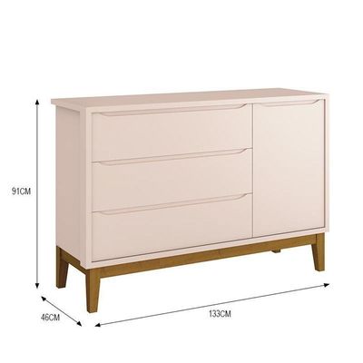 Cômoda Infantil Com Porta E 3 Gavetas Classic Rosa Fosco Com Pés Amadeirado - Reller Móveis Rosa Fosco