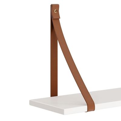 Kit 2 Prateleiras Luna 66,6cm Branco Fosco Com Alças De Couro - Reller Móveis Branco Fosco