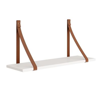 Kit 2 Prateleiras Luna 66,6cm Branco Fosco Com Alças De Couro - Reller Móveis Branco Fosco