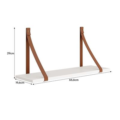 Kit 2 Prateleiras Luna 66,6cm Branco Fosco Com Alças De Couro - Reller Móveis Branco Fosco