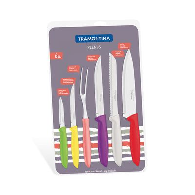 Conjunto de Facas Tramontina Plenus em Inox com Cabo Plástico Colorido 6 Peças