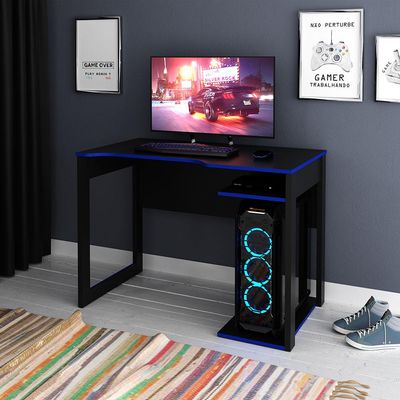 Mesa para Escritório Home Office Gamer ME4161 MDP Preto/Azul - Gran Belo