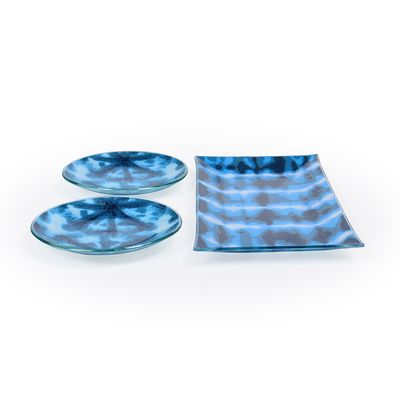Conjunto Petisqueira Retangular Decorglass Tie Dye 3 Peças