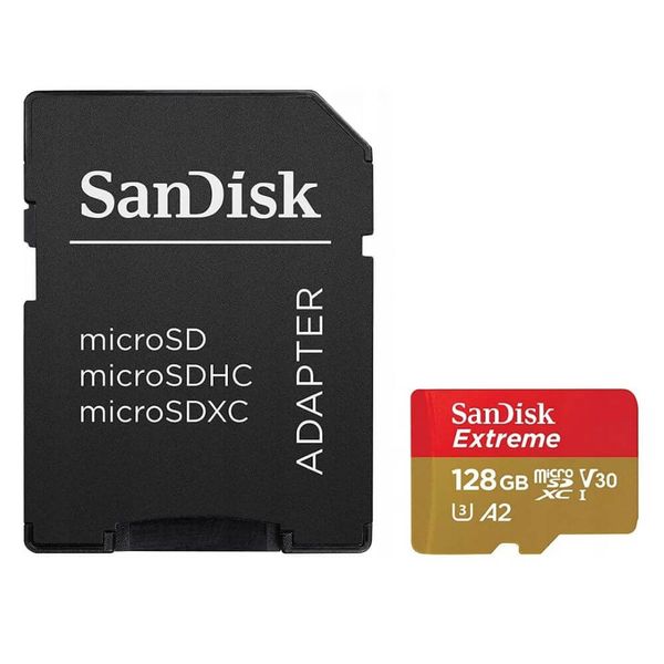 Cartão de Memória 128GB SanDisk Extreme MicroSDXC 190MB/s UHS-I V30 U3 A2 Cartão de Memória 128GB SanDisk Extreme MicroSDXC 190MB/s UHS-I V30 U3 A2