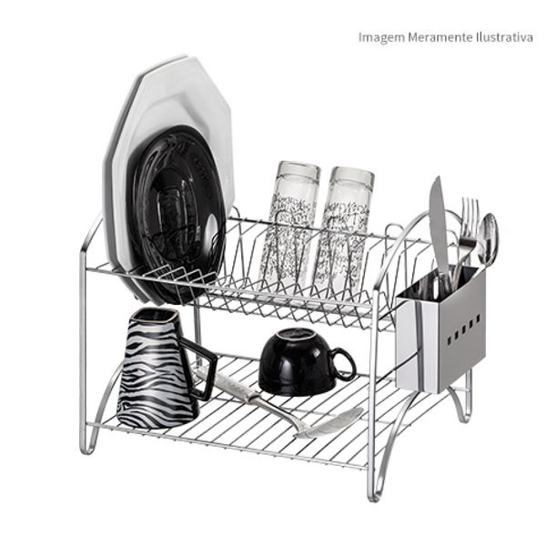 Escorredor de Louça Duplo Cromado Laminado 16 Pratos 05 Copos Porta Talher em Inox